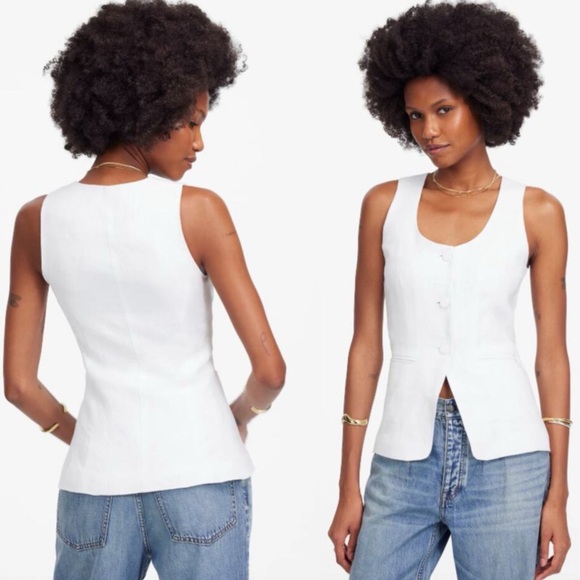 Madewell Tops - Madewell 100% Linen Scoopneck Cutaway Vest Top Salt White Size 4 NWT